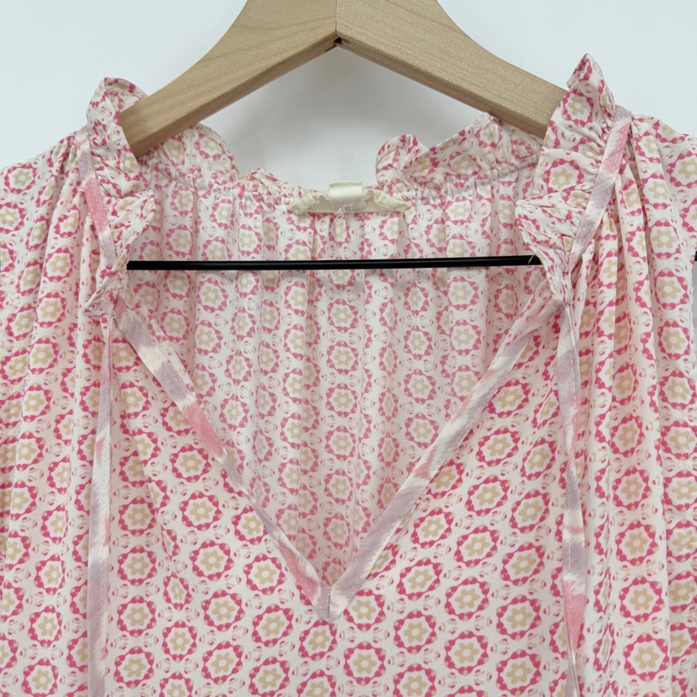 Entro Pink Geometric Ikat Tiered Maxi Dress Sleeveless Boho V-Neck M Cottagecore - Picture 6 of 6